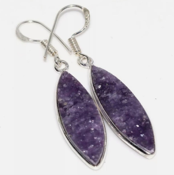 Lepidolite Gemstone 925 Sterling Silver Handmade Dangle Earrings - Picture 1 of 5